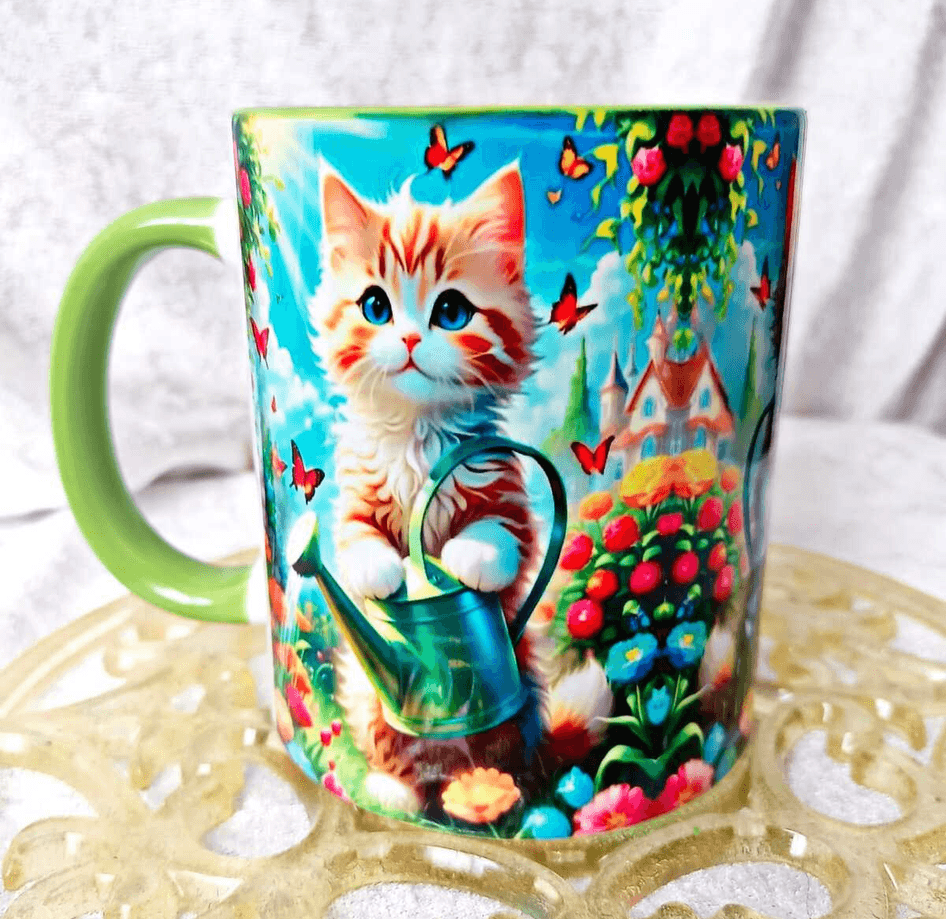 Sevimli kedi vintage baskı büyük boy kupa