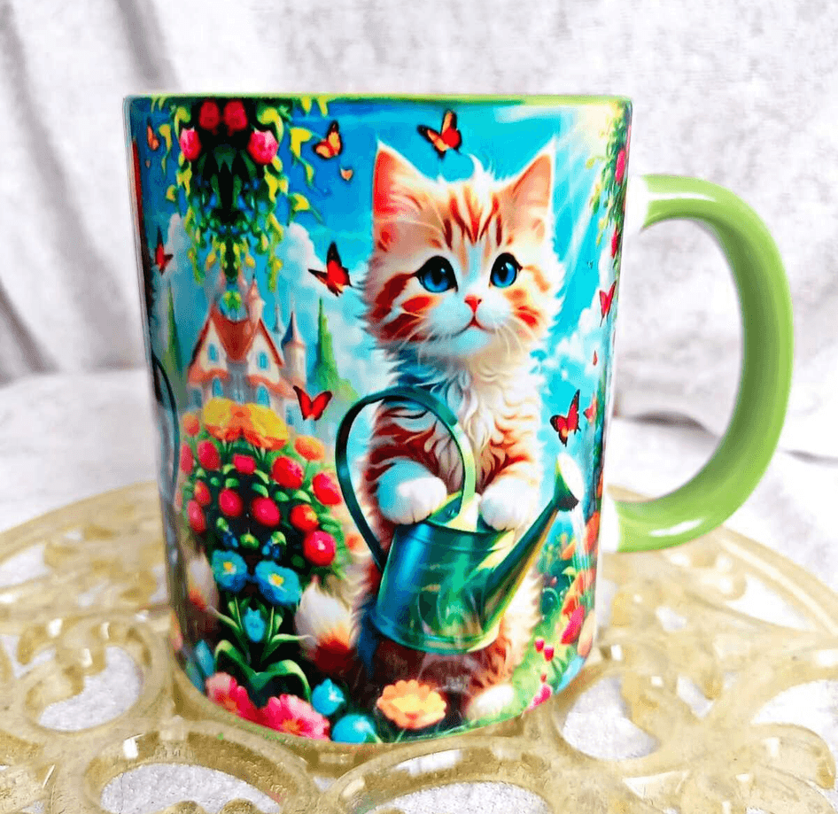 Sevimli kedi vintage baskı büyük boy kupa