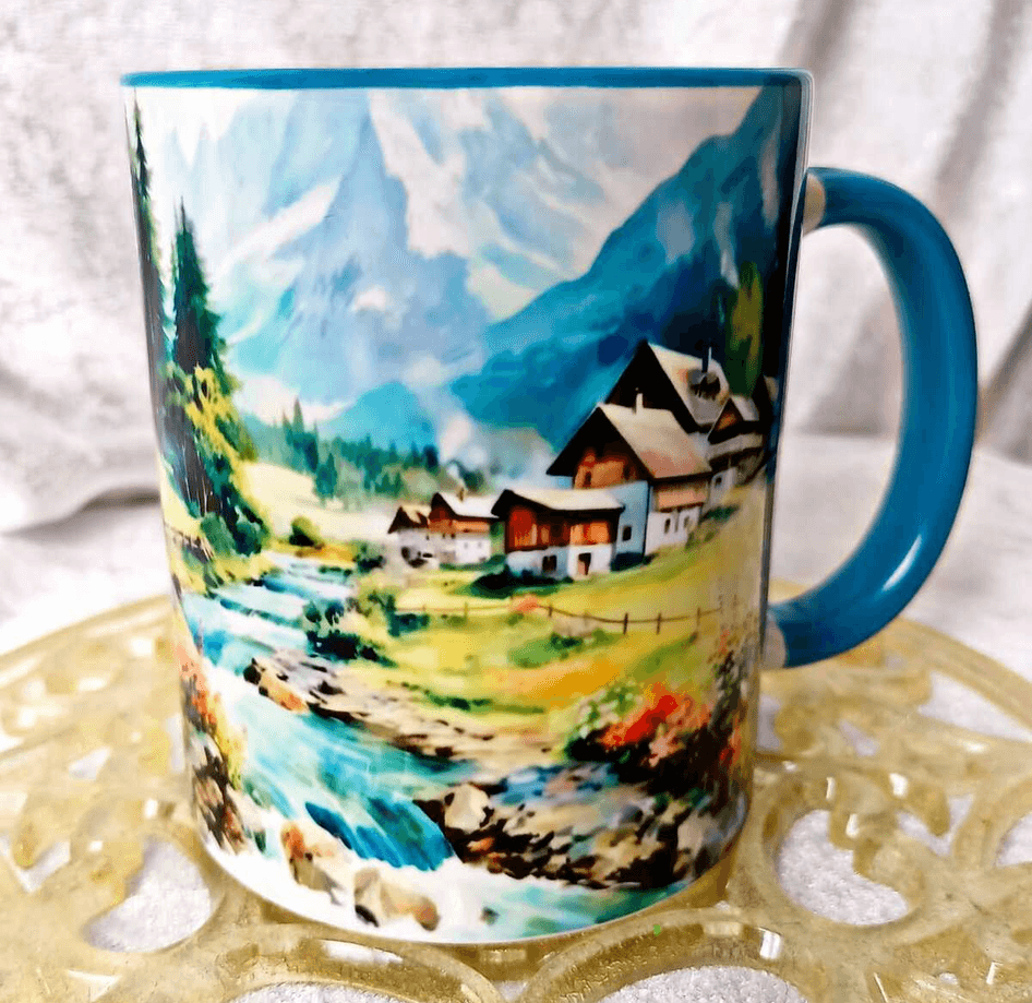 Dağ köyü vintage baskı büyük boy kupa