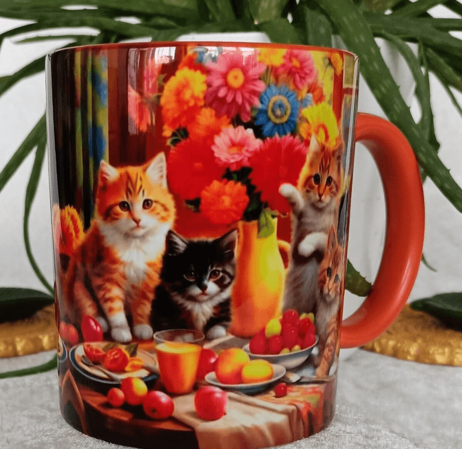 Kedi Vintage baskı büyük boy kupa