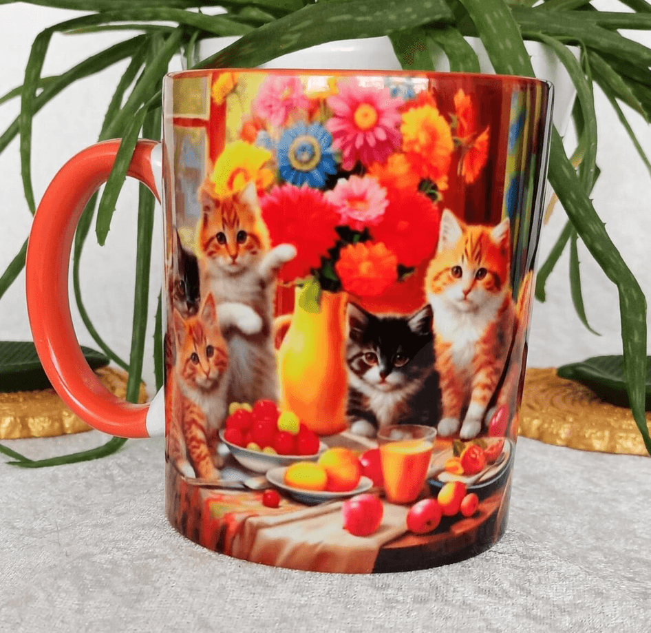 Kedi Vintage baskı büyük boy kupa