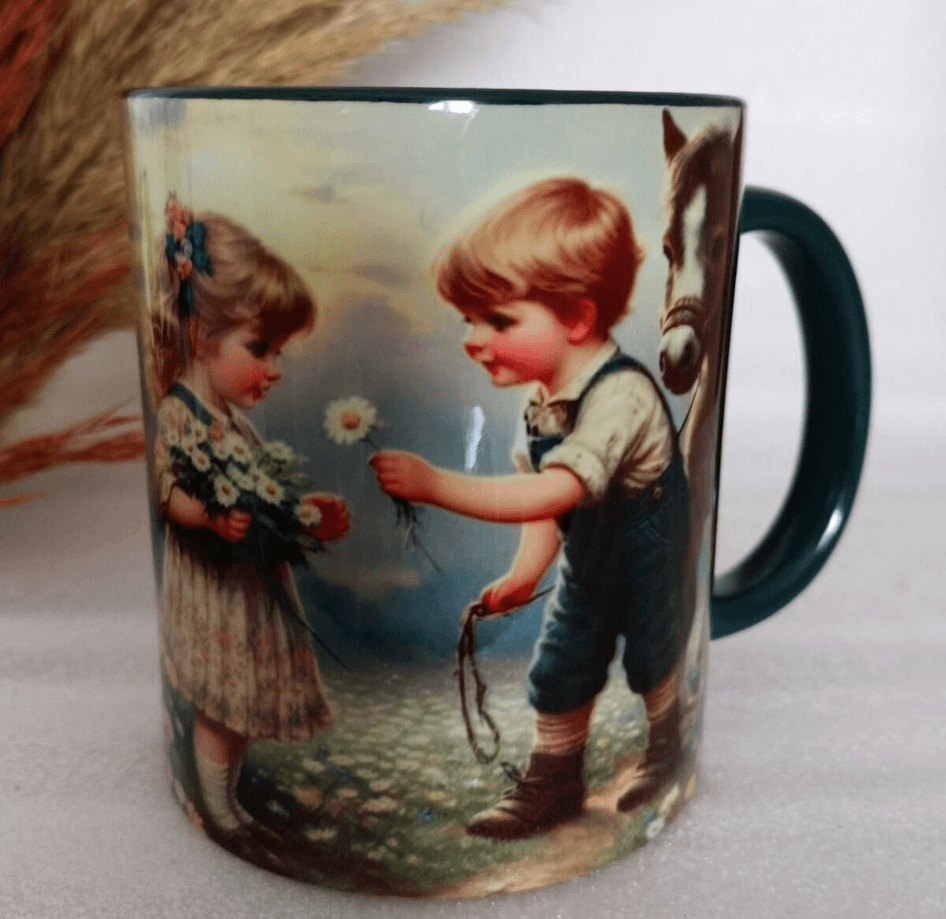 Vintage baskı büyük boy kupa