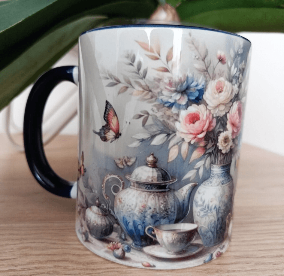 Çiçek Vintage Tasarım Büyük Boy Kupa