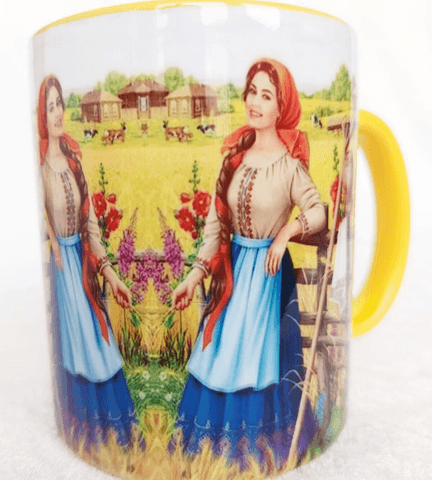 Köylü güzeli Vintage tasarım büyük boy kupa