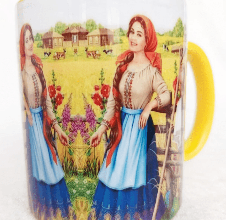 Köylü güzeli Vintage tasarım büyük boy kupa