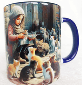 Kedili kız vintage baskı büyük boy kupa