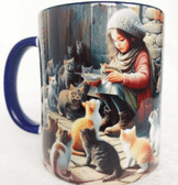 Kedili kız vintage baskı büyük boy kupa