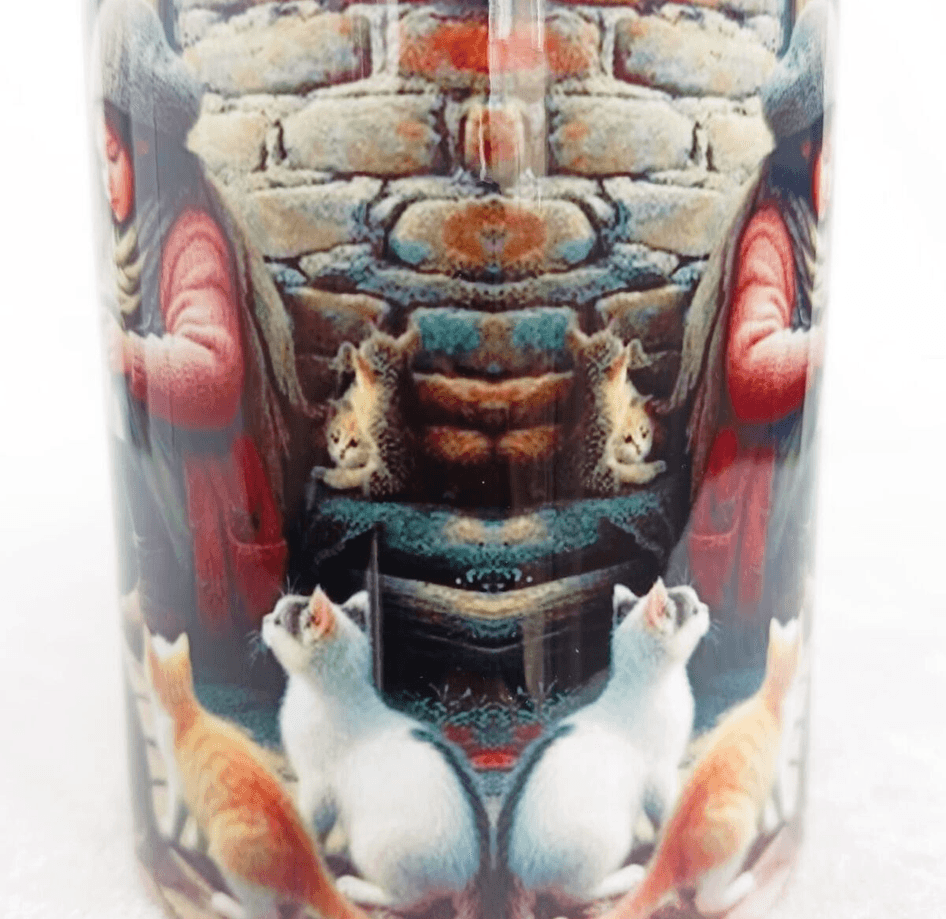 Kedili kız vintage baskı büyük boy kupa