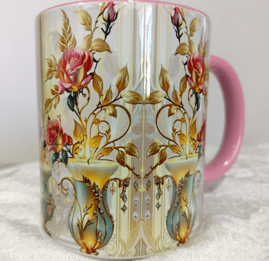 Altın çiçeği Vintage tasarım büyük boy kupa