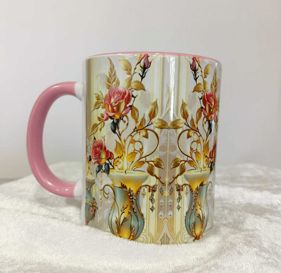 Altın çiçeği Vintage tasarım büyük boy kupa