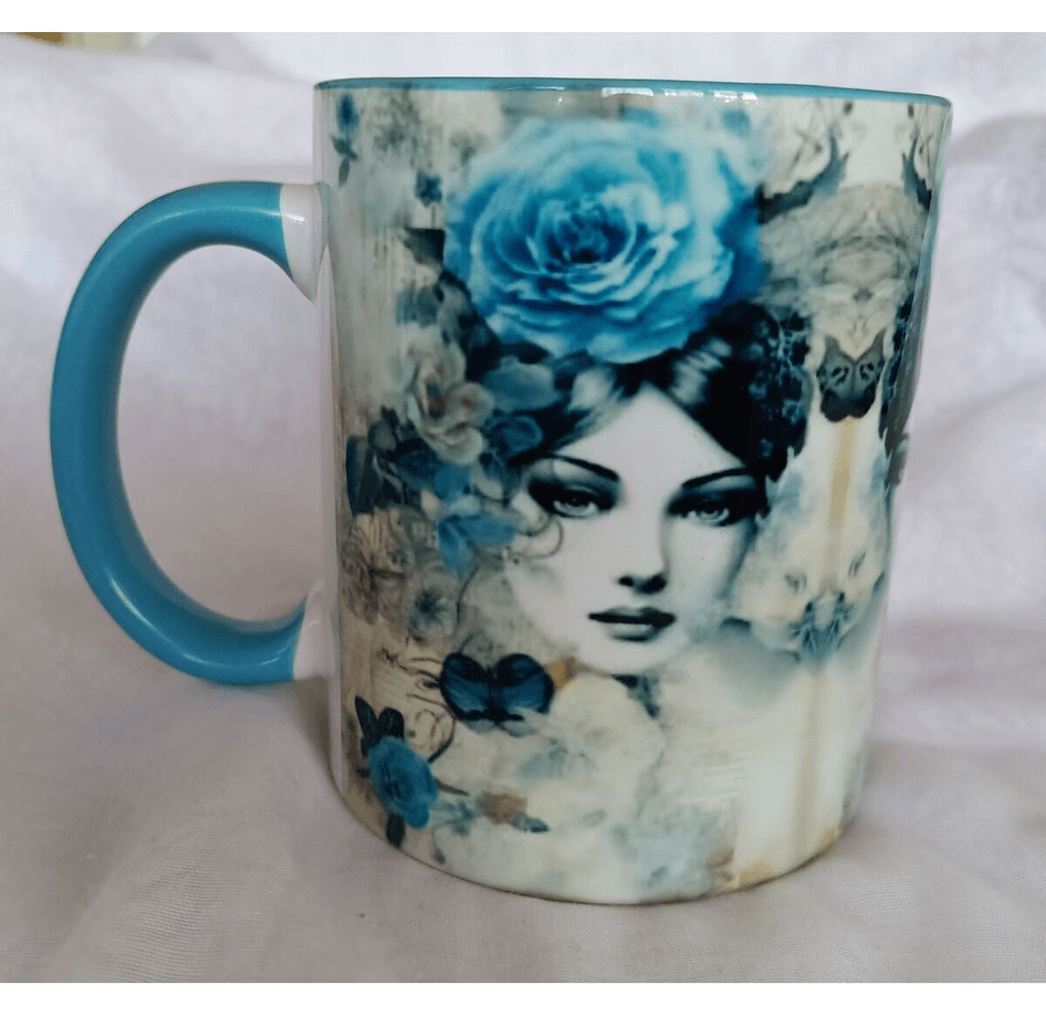 Mavi Vintage tasarım kaliteli porselen kupa