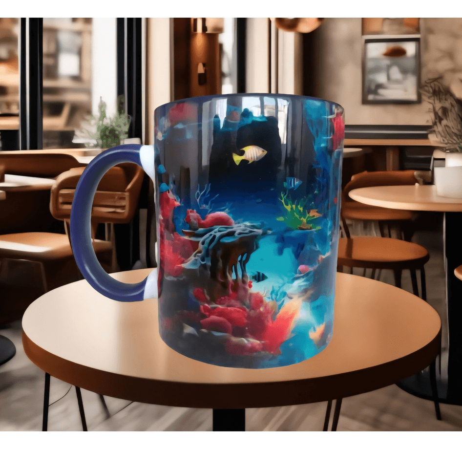 Okyanus akvaryumu tasarım büyük boy kupa