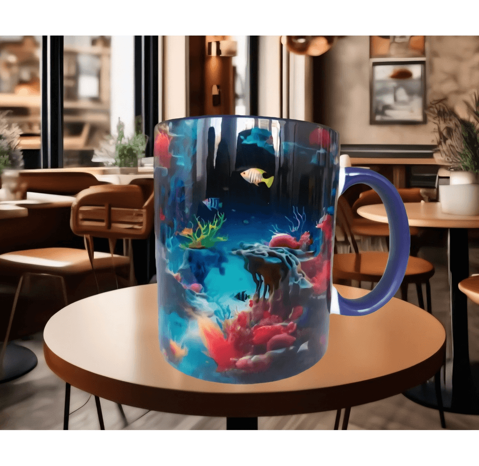 Okyanus akvaryumu tasarım büyük boy kupa