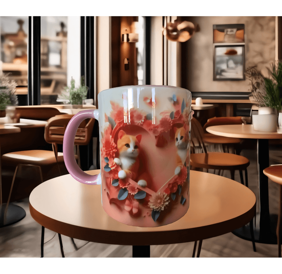 3d kedi tasarım büyük boy kupa