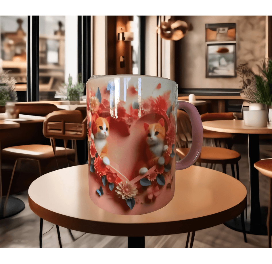 3d kedi tasarım büyük boy kupa