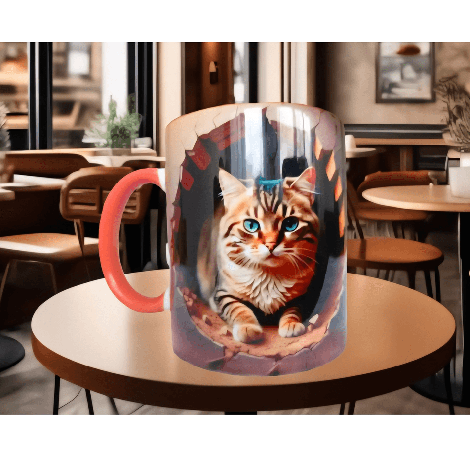 3D kedi tasarım büyük boy kupa