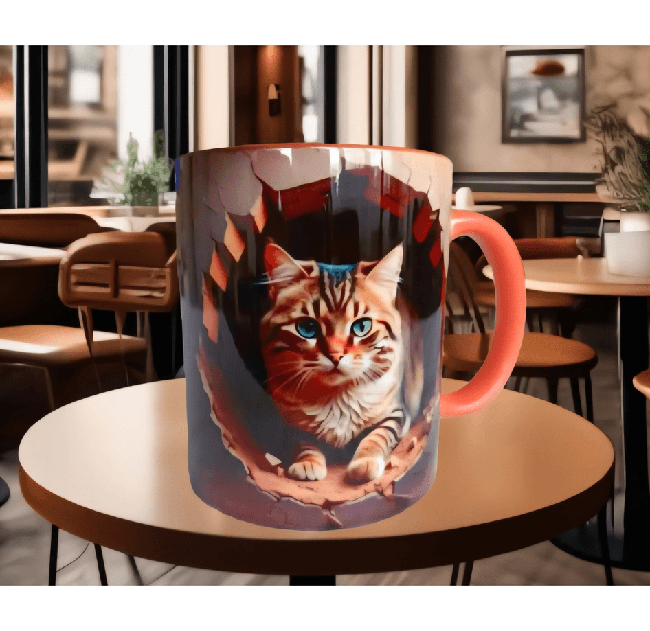 3D kedi tasarım büyük boy kupa