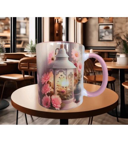 Vintage Tasarım Antik Fener Baskı Büyük Boy Porselen Kupa