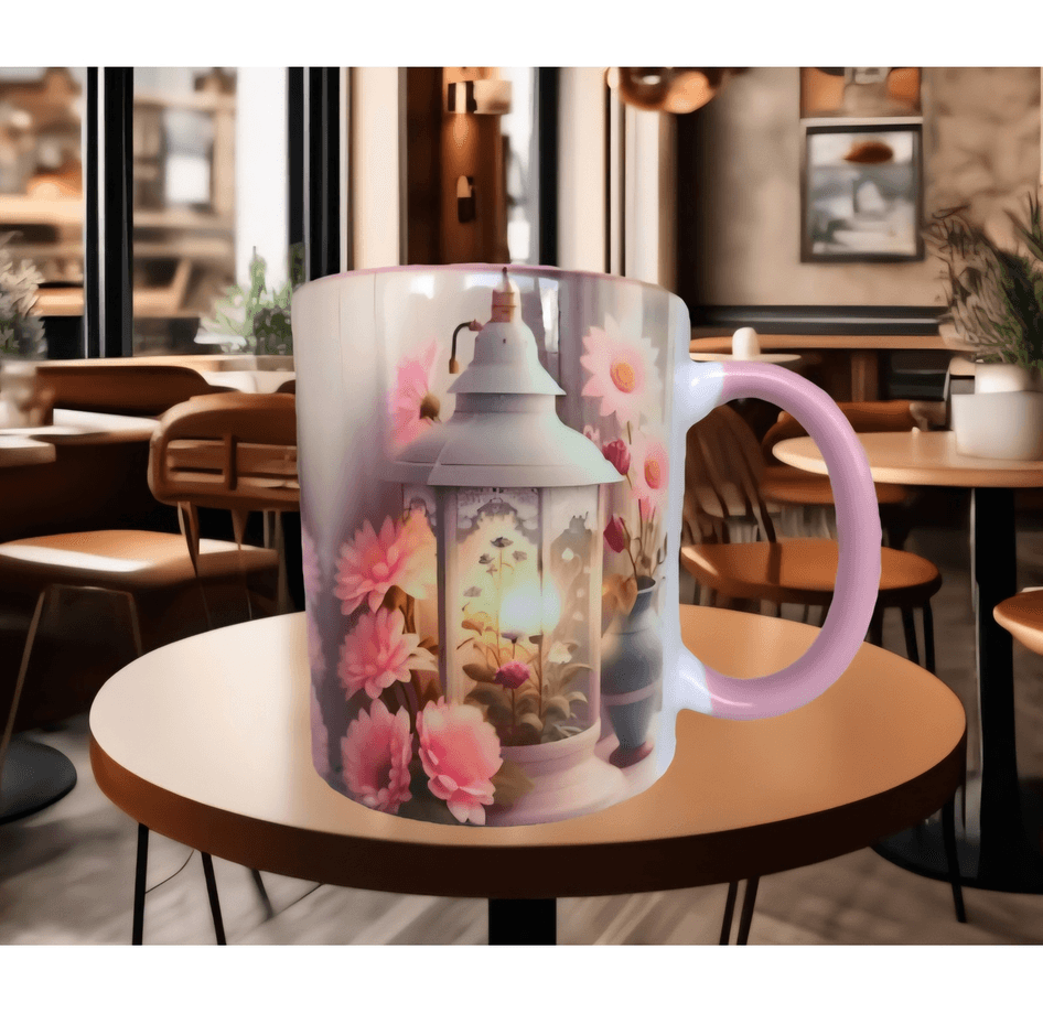 Vintage Tasarım Antik Fener Baskı Büyük Boy Porselen Kupa