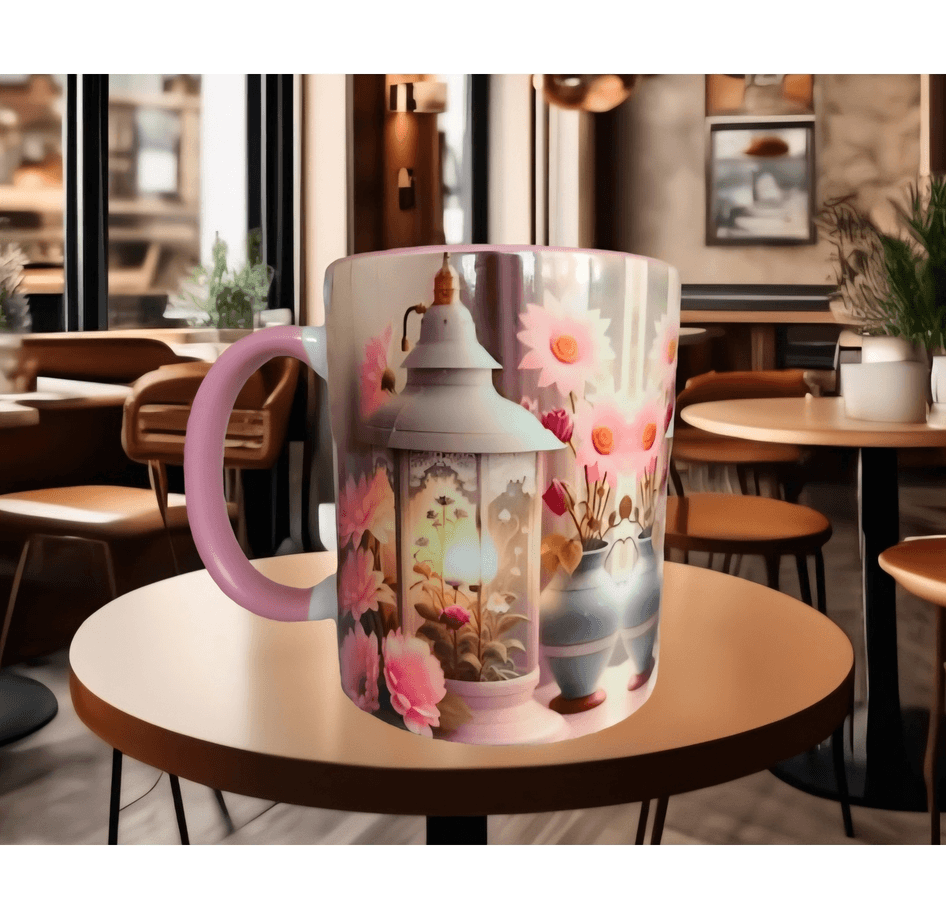 Vintage Tasarım Antik Fener Baskı Büyük Boy Porselen Kupa