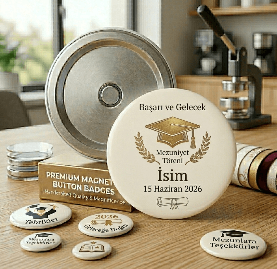 Kişiye özel 10 adet rozet magnet, Büyük boy kaliteli baskı