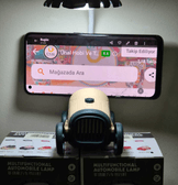 Yeşil - krem sevimli antika araba görünümlü masa lambası, kalemlik, telefon tutacağı