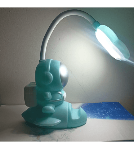 Minik astronot yeşil masa lambası, kalemlik, telefon tutucu