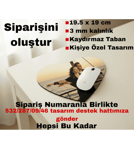 Kişiye özel baskı kalp şeklinde mousepad