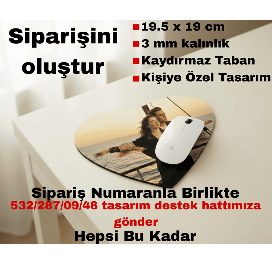 Kişiye özel baskı kalp şeklinde mousepad