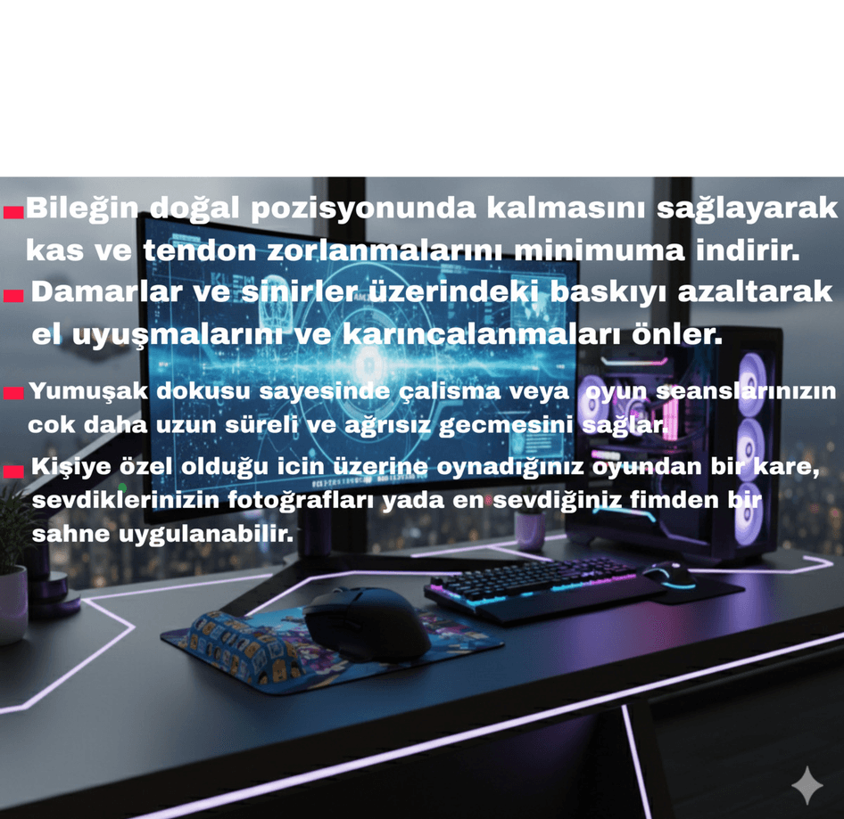 Kişiye özel baskı bilek destekli mouse pad