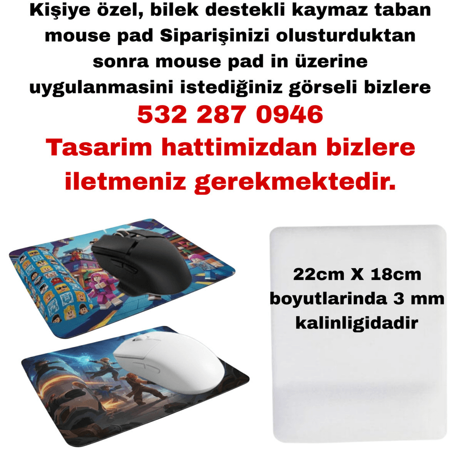 Kişiye özel baskı bilek destekli mouse pad