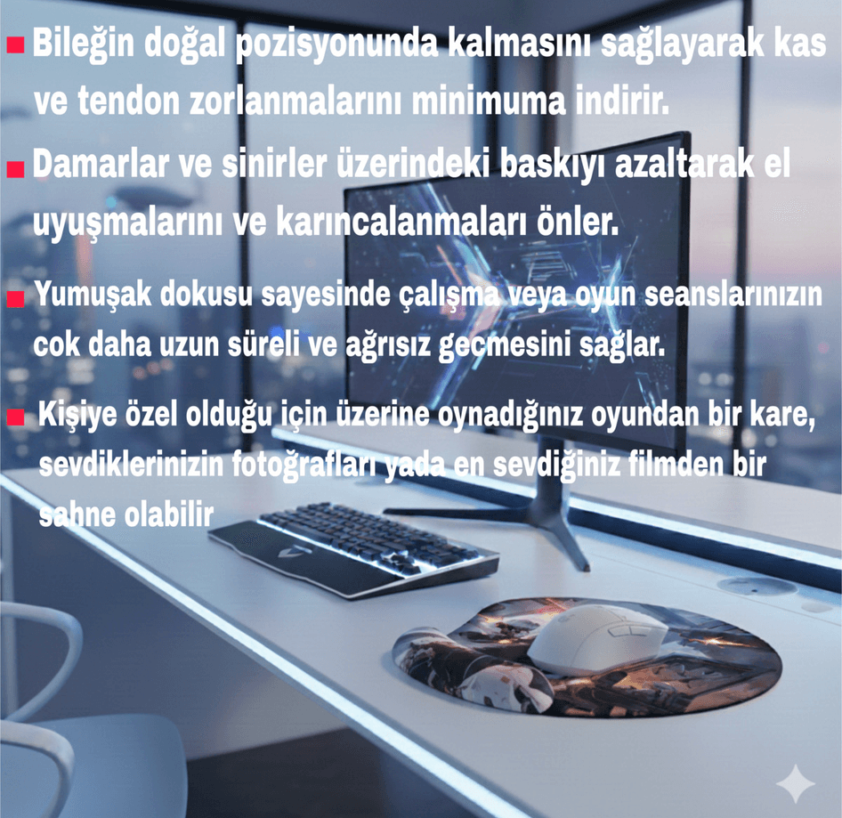 Kişiye özel baskı bilek destekli mousepad