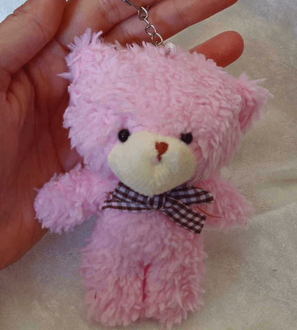 Sevimli pembe peluş ayıcık anahtarlık çanta aksesuarı