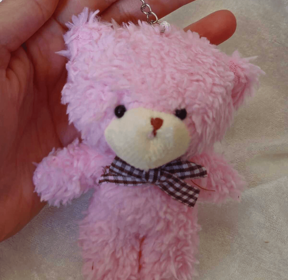 Sevimli pembe peluş ayıcık anahtarlık çanta aksesuarı