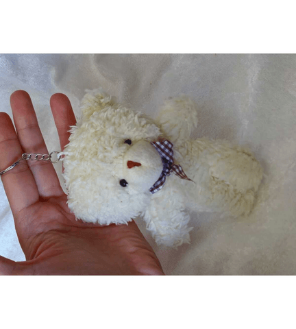 Sevimli krem peluş ayıcık anahtarlık çanta aksesuarı