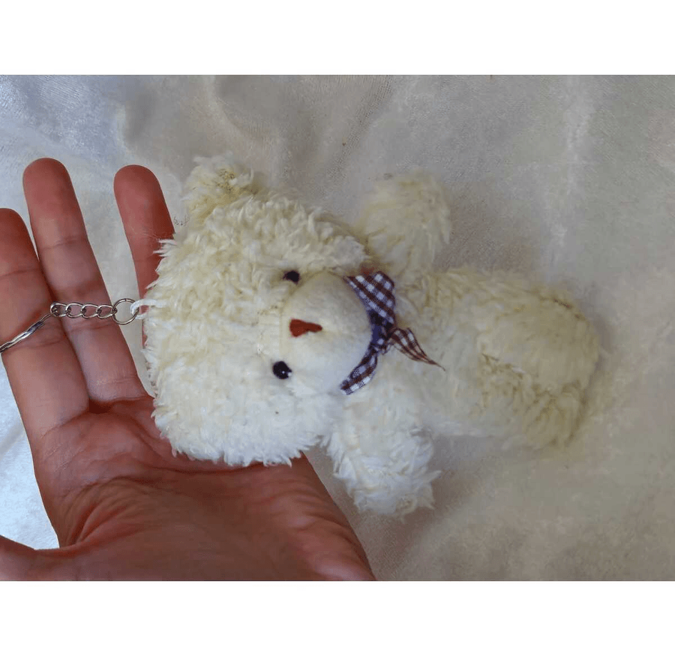 Sevimli krem peluş ayıcık anahtarlık çanta aksesuarı