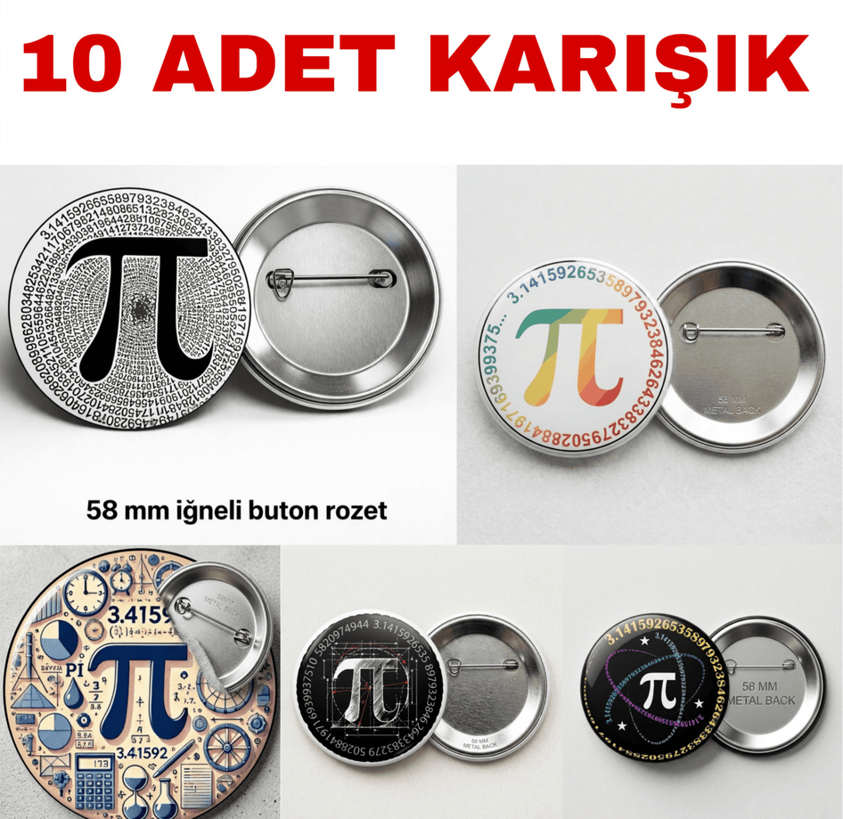 10 adet Pi günü Büyük boy foroğraf kağıdına baskı iğneli rozet