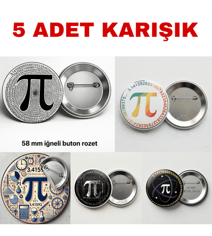 5 adet karısık Pi günü Büyük boy foroğraf kağıdına baskı iğneli rozet