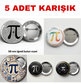 5 adet karısık Pi günü Büyük boy foroğraf kağıdına baskı iğneli rozet