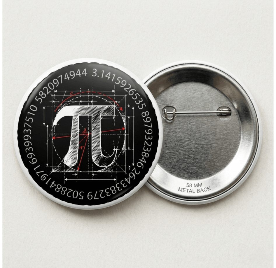 5 adet karısık Pi günü Büyük boy foroğraf kağıdına baskı iğneli rozet