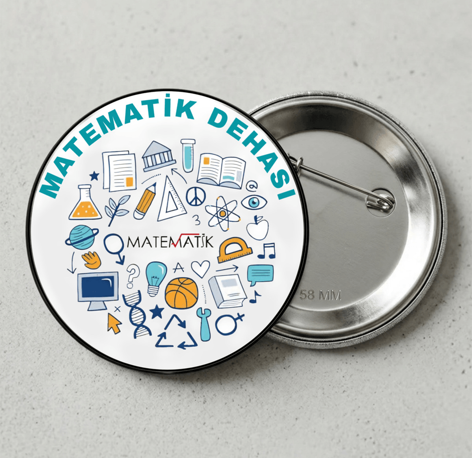 10 adet Matematik Dehası büyük boy iğneli rozet