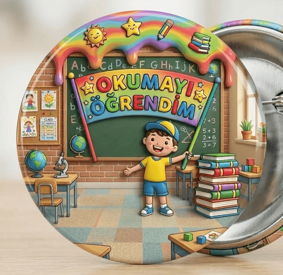 10 adet Okumayı Öğrendim Erkek Çocuk büyük boy iğneli rozet