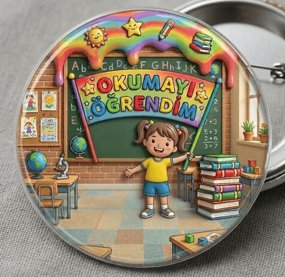 5 adet Okumayı Öğrendim Kız Çocuk büyük boy iğneli rozet