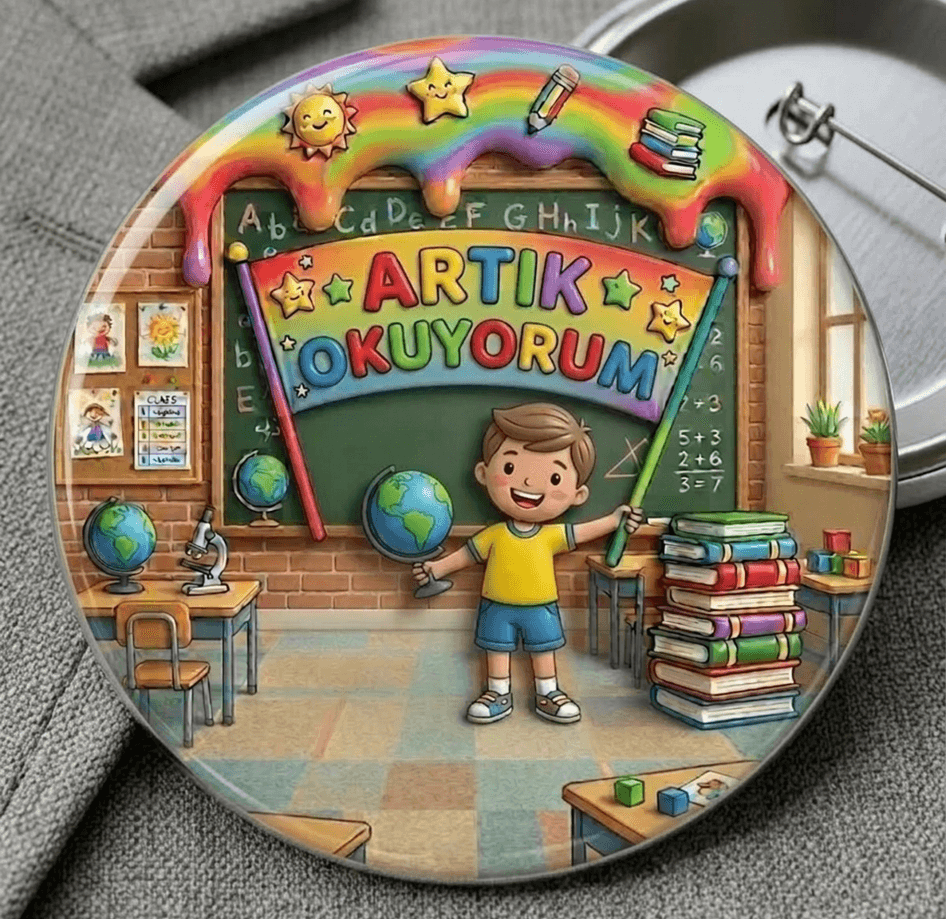 10 adet Artık Okuyorum Erkek Çocuk büyük boy iğneli rozet