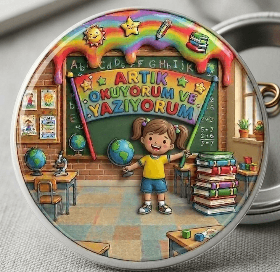 10 adet Artık Okuyorum ve Yazıyorum Kız Çocuk büyük boy iğneli rozet