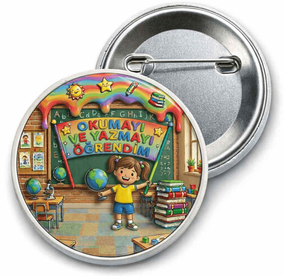 10 adet Okumayı Yazmayı Öğrendim Kız Çocuk büyük boy iğneli rozet