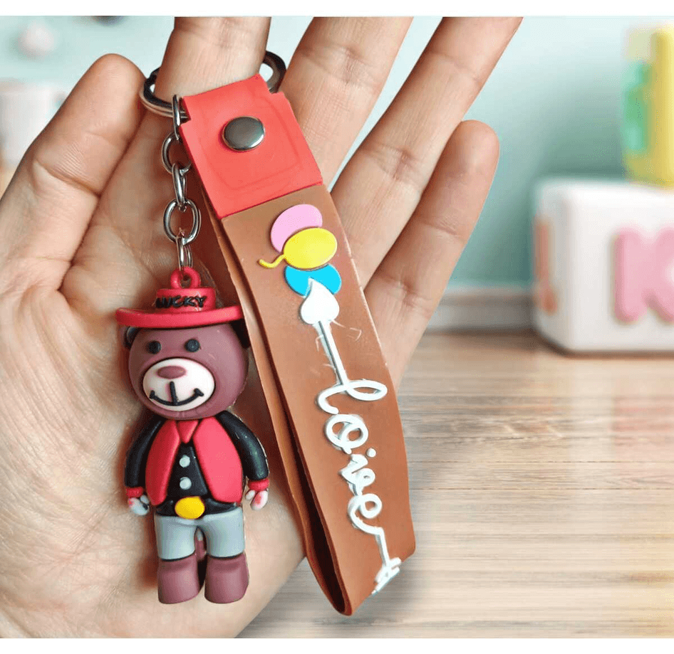 Şanslı ayıcık kırmızı  silikon lüks anahtarlık çanta aksesuar