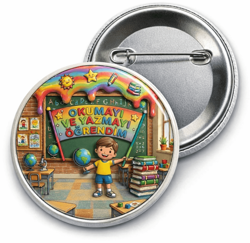 10 adet İstiklal Marşını Ezbere Okuma Yarışması Birincisi Erkek çocuk büyük boy iğneli rozet