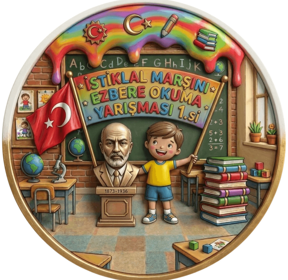 1 adet İstiklal Marşını Ezbere Okuma Yarışması Birincisi Erkek çocuk büyük boy iğneli rozet