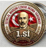 10 adet İstiklal Marşını Ezbere Okuma Yarışması Birincisi kaliteli baskı büyük boy iğneli rozet